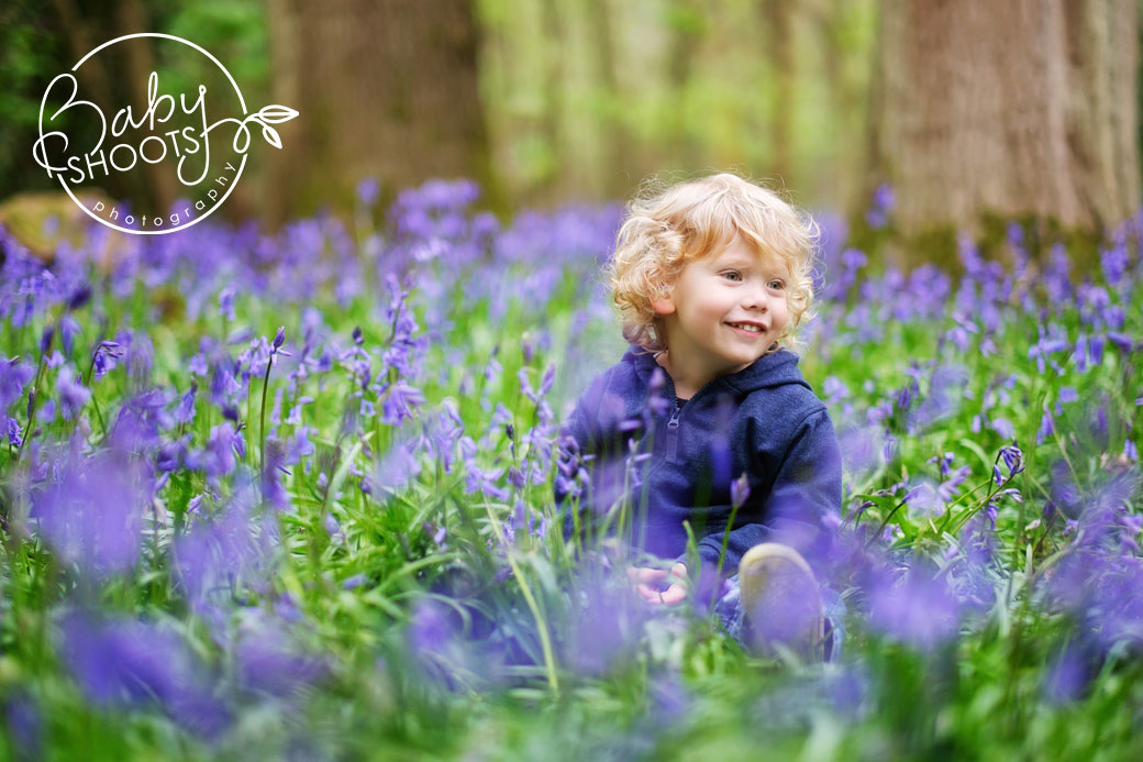 Outdoor toddler photography in the bluebell woods